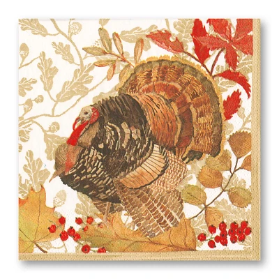 Caspari Woodland Turkey Cocktail Napkins, Set of 20