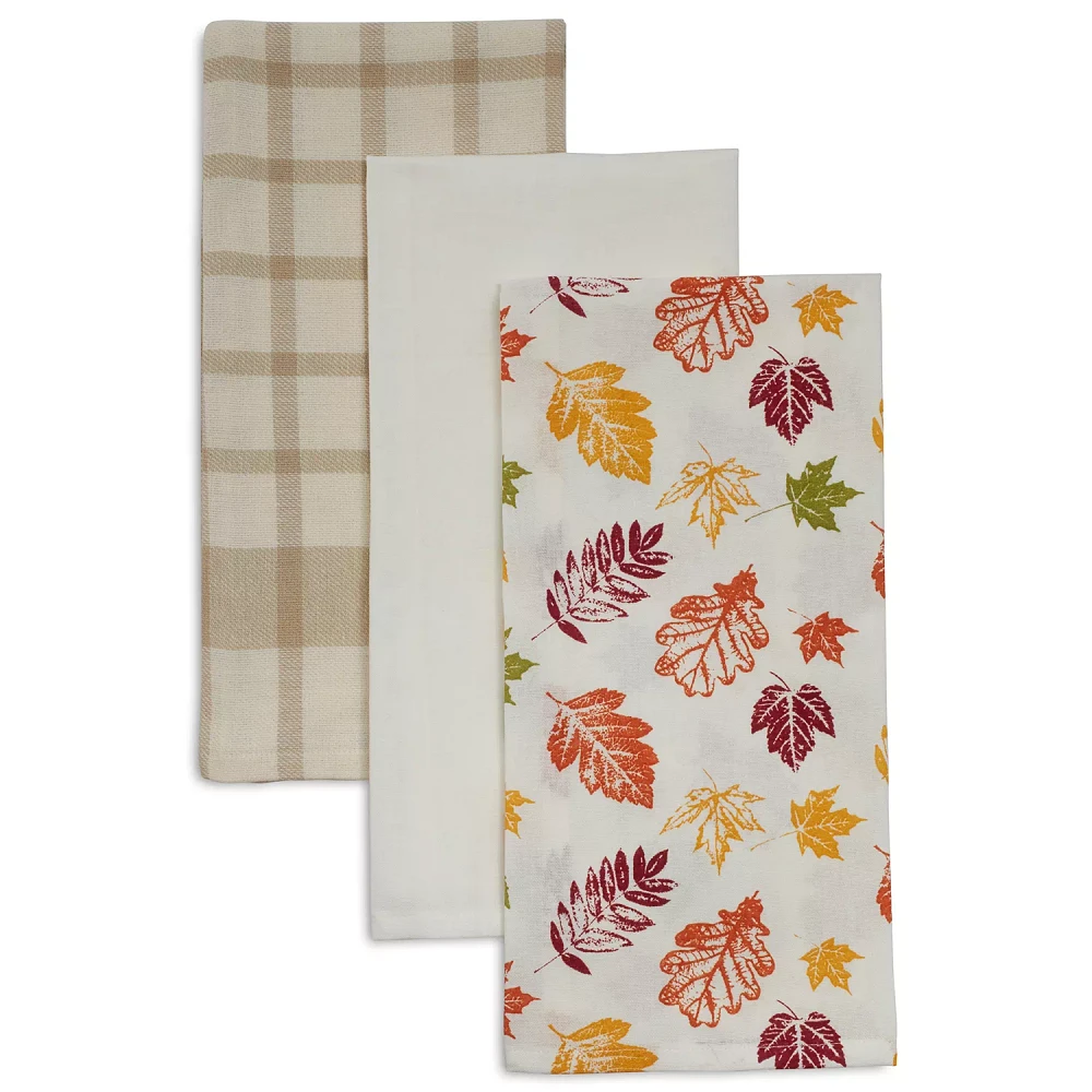 Sur La Table Leaves Flour Sack Kitchen Towel, 28" x 20", Set of 3