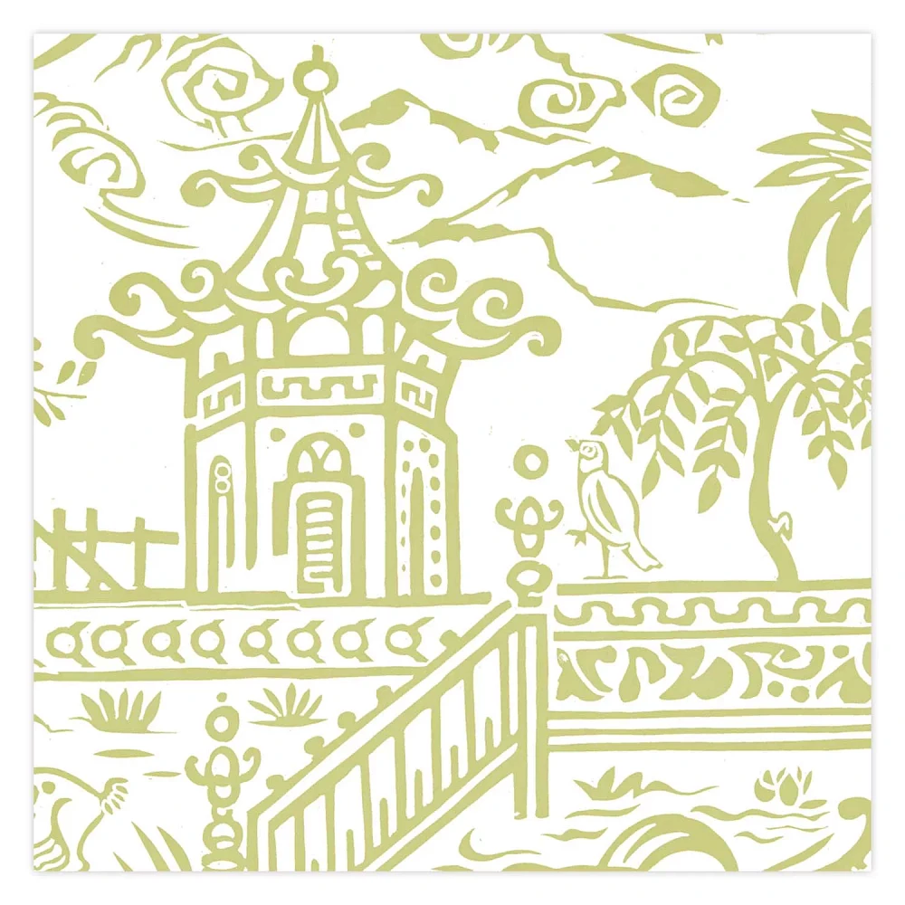 Pagoda Toile Green Cocktail Napkins, Set of 20