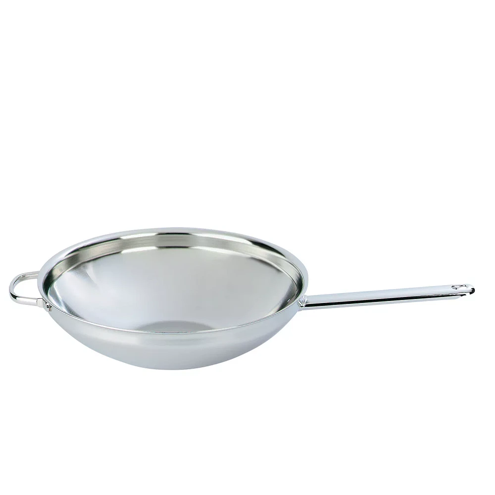 Demeyere Specialties Stainless Steel Flat Bottom Wok with Helper Handle, 5.8 Qt.