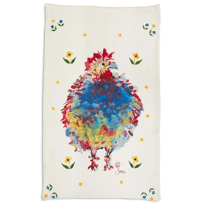 Sur La Table Jacques Pépin Collection Multi Chickens Linen Kitchen Towel, 28" x 18"