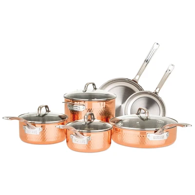 Viking Copper Clad 3-Ply Hammered 10-Piece Cookware Set