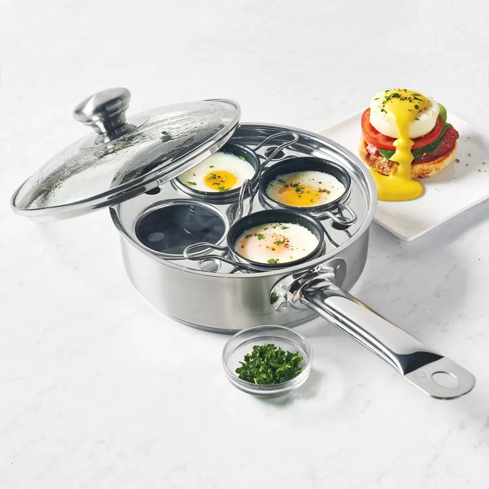 Demeyere Resto3 4-Cup Stainless Steel Egg Poacher Set