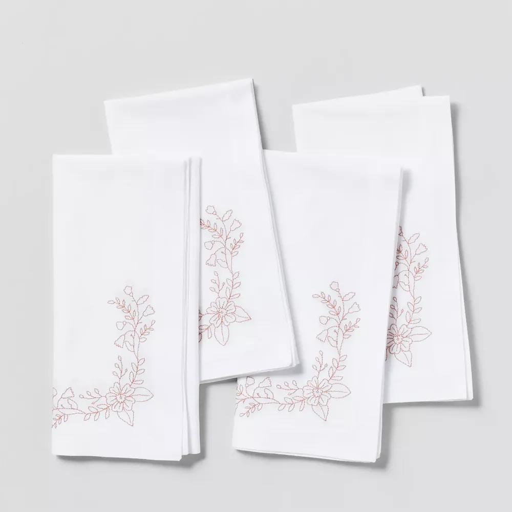 Sur La Table Embroidered Floral Border Napkins