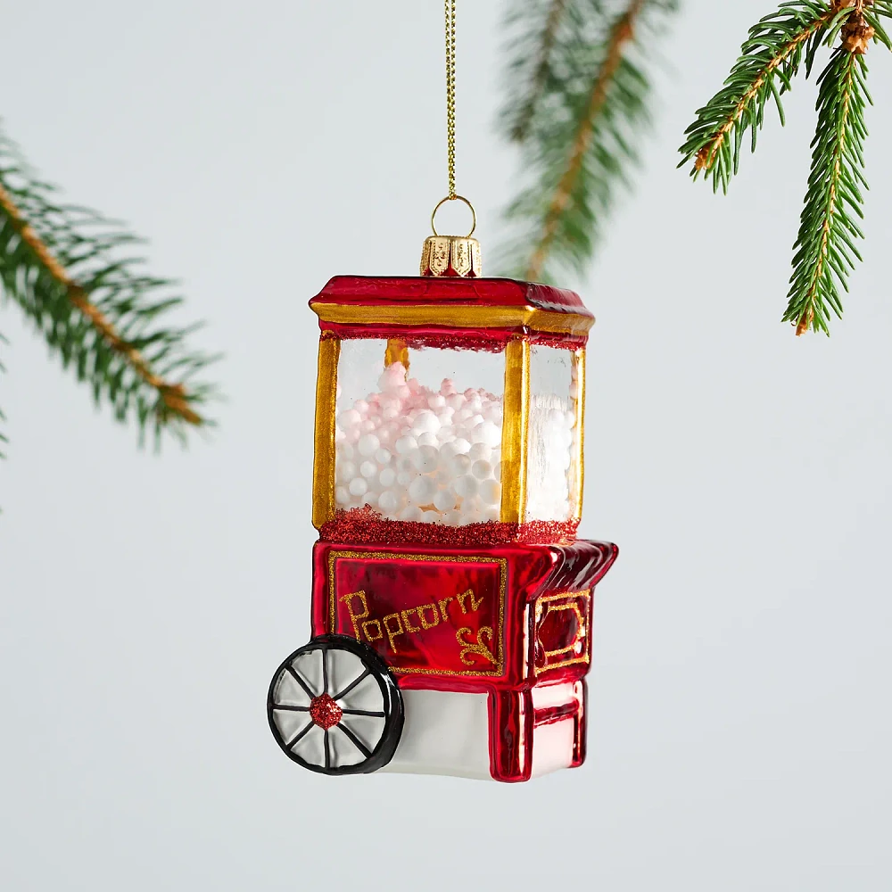 Sur La Table Popcorn Machine Glass Ornament, 4.1"