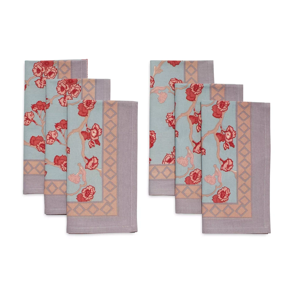 Couleur Nature Cherry Blossom Blue Cloth Napkins, Set of 6