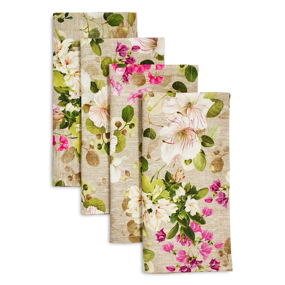 Sur La Table Grey & Purple Floral Napkins, Set of 4