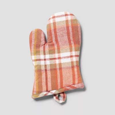 Sur La Table Orange Plaid Oven Mitt