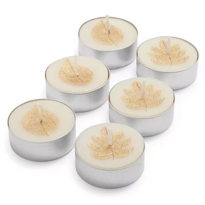 Sur La Table Gold Leaves Tealight Candles, Set of 6