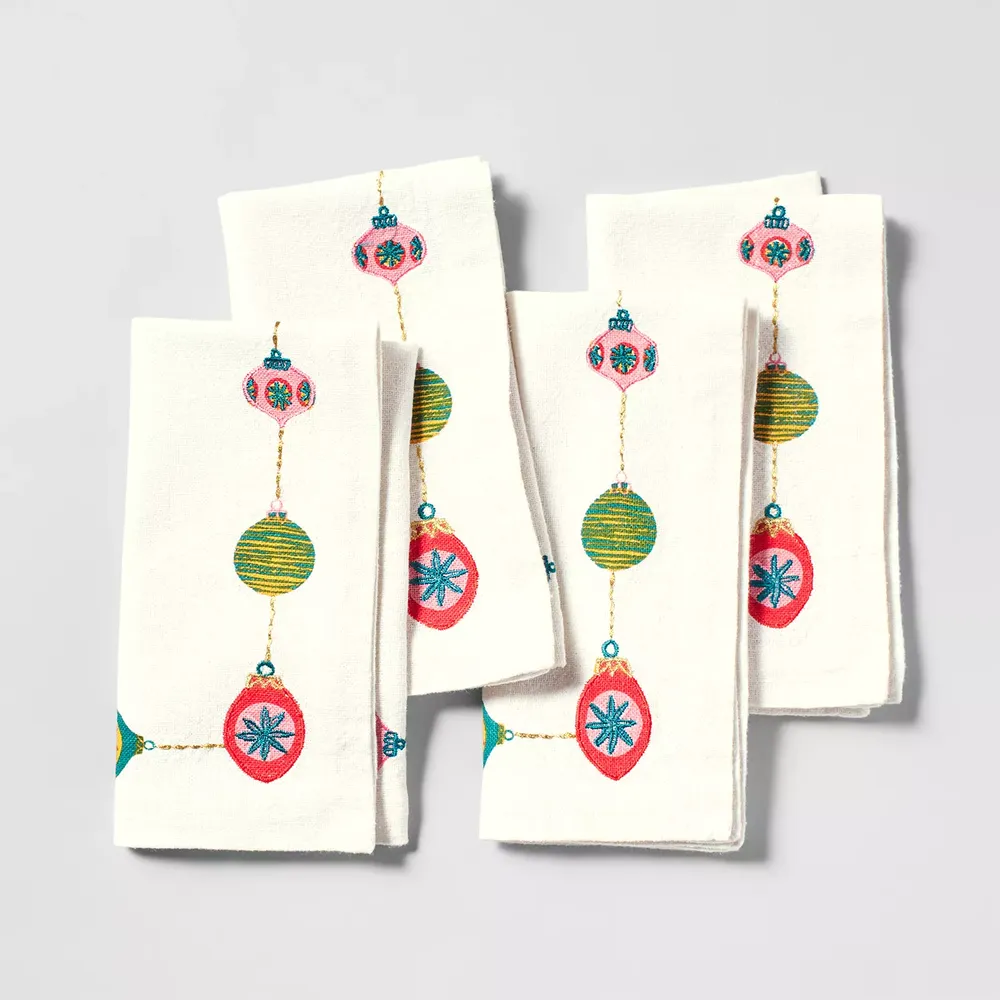 Sur La Table Nutcracker Embroidered Ornament Napkins, Set of 4