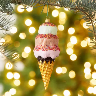 Sur La Table Ice Cream Cone Glass Ornament