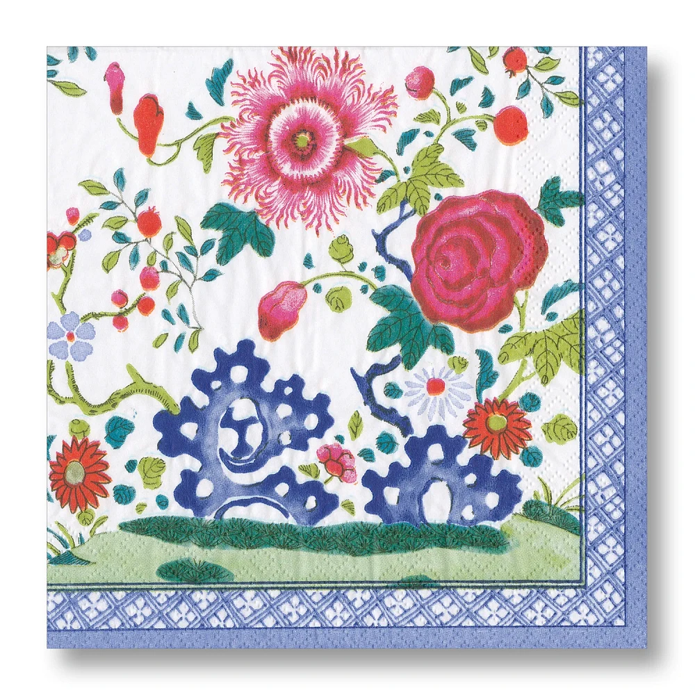 Caspari Floral Porcelain Cocktail Napkins, Set of 20