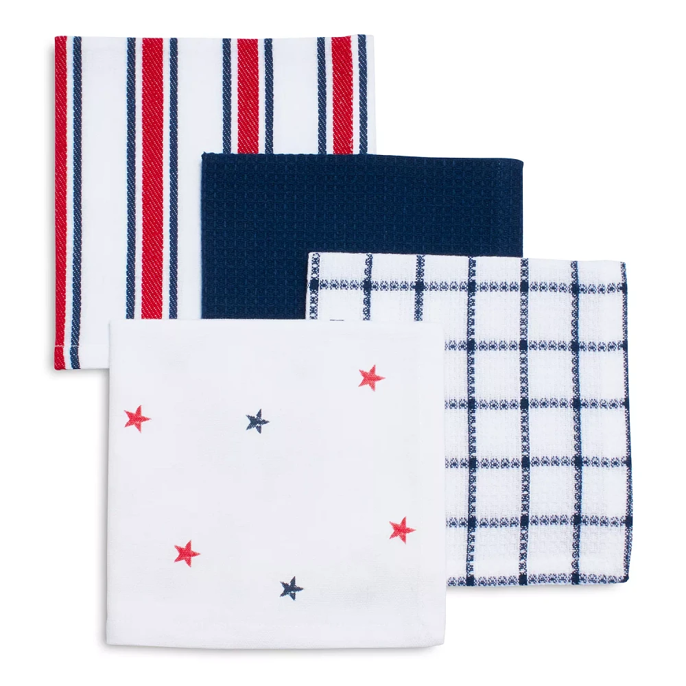 Sur La Table Red, White & Blue Waffle Dishcloths, Set of 4