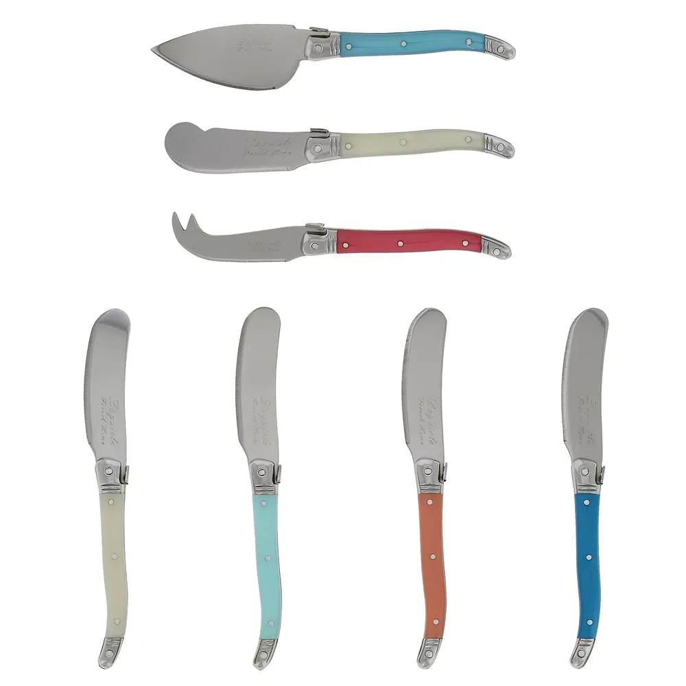 French Home 7 Piece Laguiole Jewel Colors Cheese Knife and