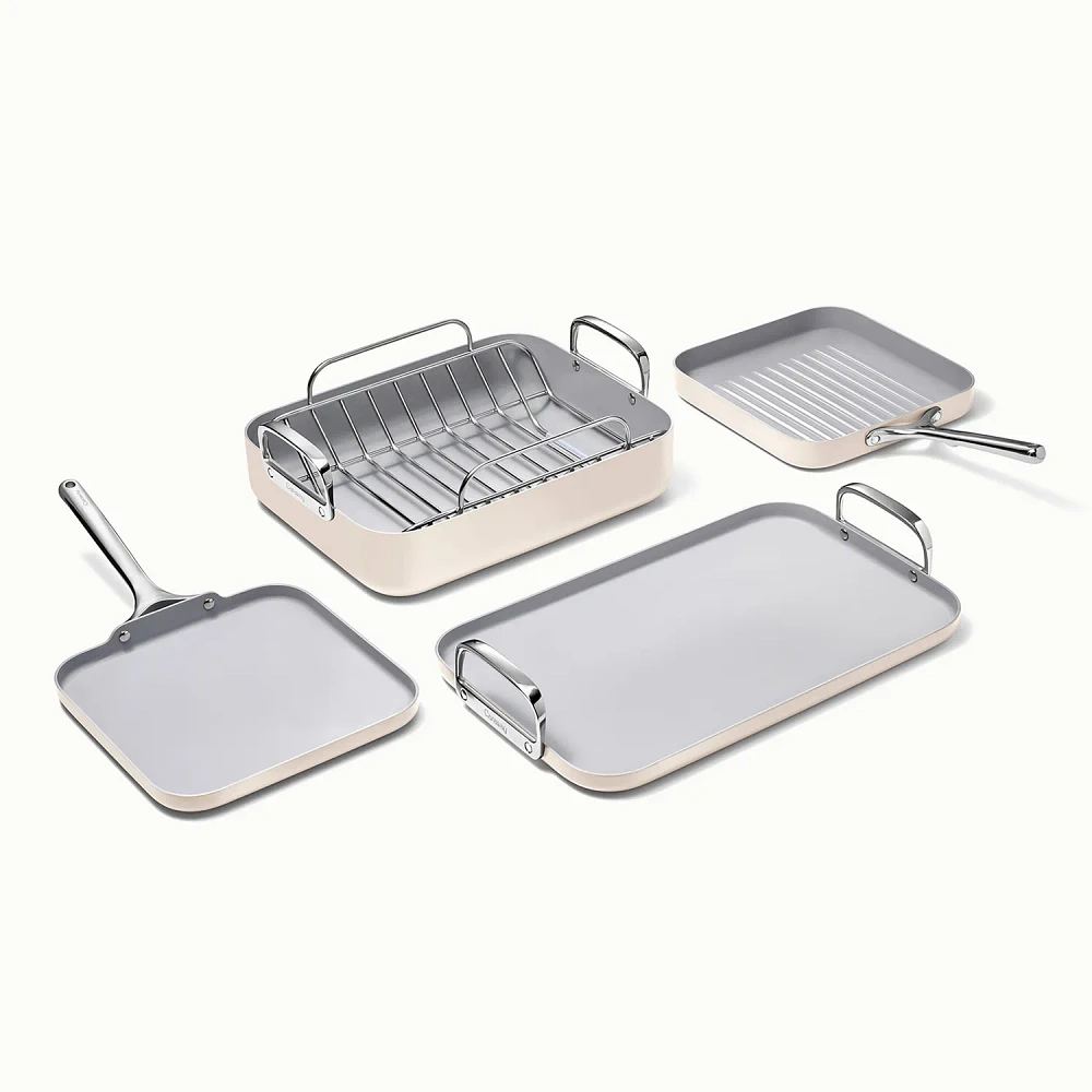 Caraway Ceramic Nonstick Squareware 5-Piece Cookware Set with Bonus Storage