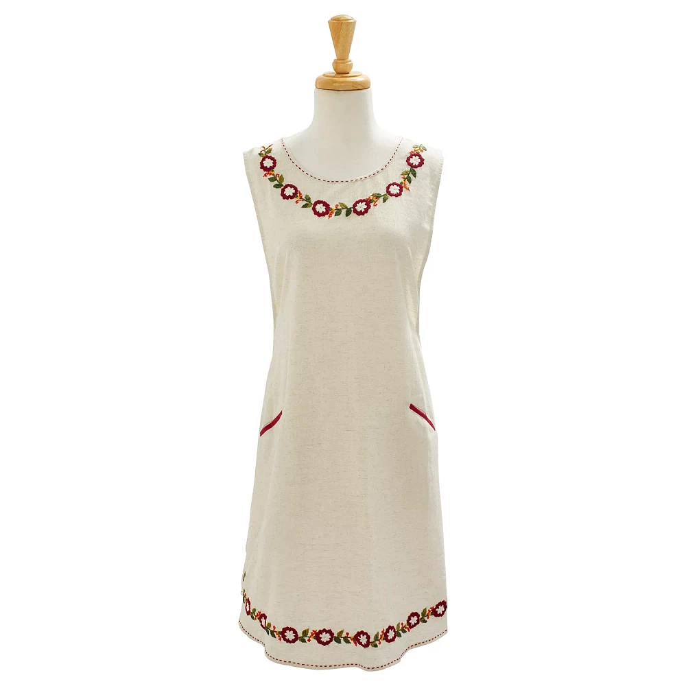 Sur La Table Red Embroidered Flowers Apron