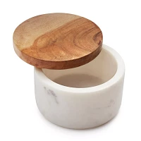 Sur La Table Marble Salt Keeper with Acacia Wood Lid