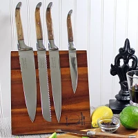 French Home 5-Piece Laguiole Connoisseur Olivewood Kitchen Knife Set with Magnetic Display