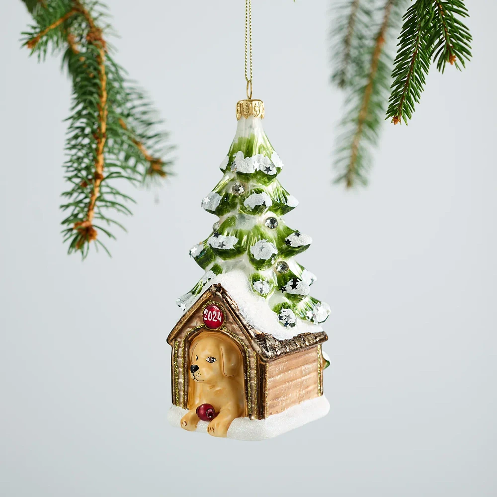 Sur La Table 2024 Doghouse Glass Ornament, 5.9"