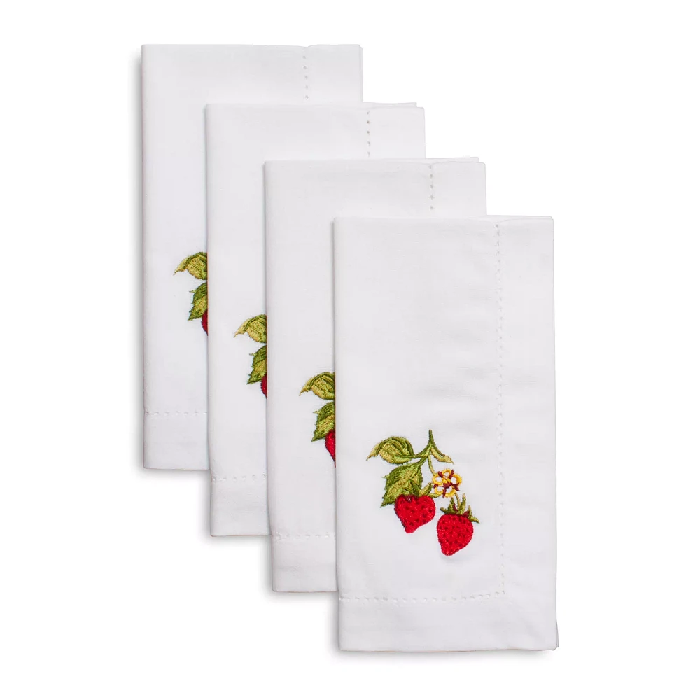 Sur La Table Embroidered Strawberry Napkins, Set of 4