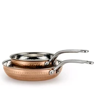 Lagostina Martellata Hammered Copper Skillets, 8" and 10" Set