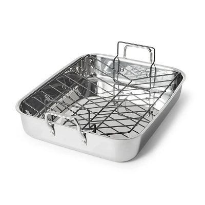 Sur La Table Classic 3-Ply Stainless Steel Roaster with Nonstick Rack, 15.75"x13"