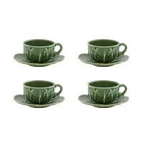 Bordallo Pinheiro Cabbage Teacup & Saucer, Set of 4