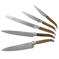 French Home 5-Piece Laguiole Connoisseur Olivewood Kitchen Knife Set with Magnetic Display