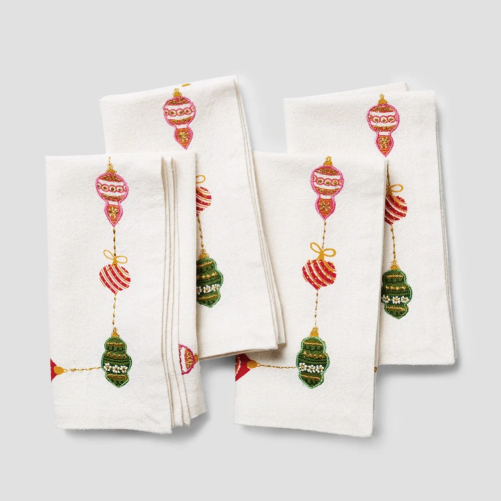 Sur La Table Embroidered Ornament Napkins, Set of 4