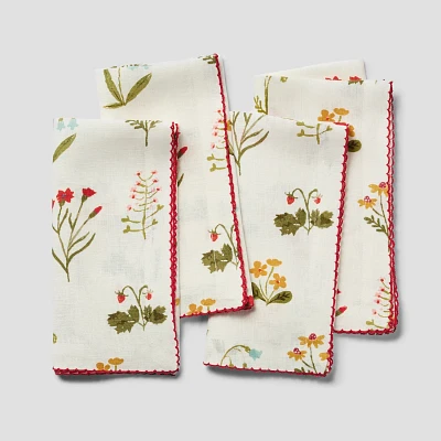 Pomegranate Botanical Garden Linen Napkins, Set of 4