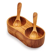 Sur La Table Teak Salt and Pepper Bowl with Spoons