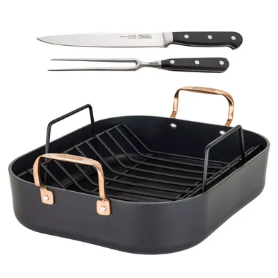 Viking Hard Anodized Roaster with Copper Handles and Bonus Carving Set