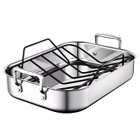 Le Creuset Nonstick Stainless Steel Roasting Pan with Rack, 14" x 10"