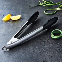 Rösle Locking Silicone-Tipped Stainless-Steel Tongs, 9"