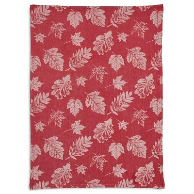 Sur La Table Burgundy Jacquard Leaf Kitchen Towel, 28" x 20"