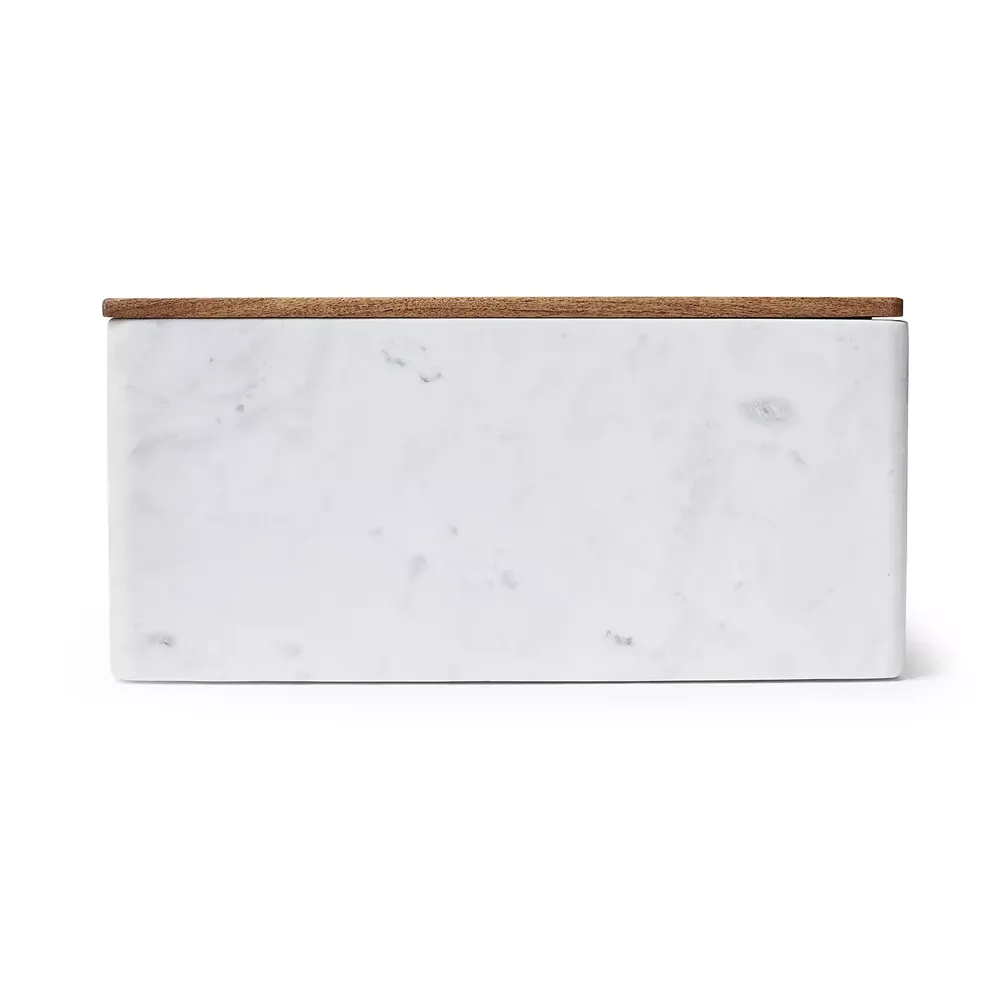 Sur La Table Marble & Acacia Bread Box