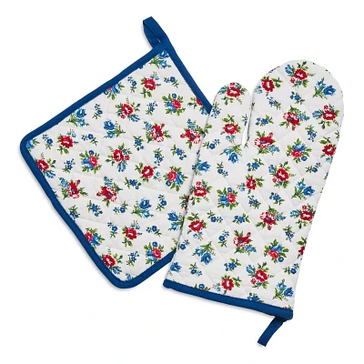 Sur La Table Floral Pot Holder and Oven Mitt, Set of 2