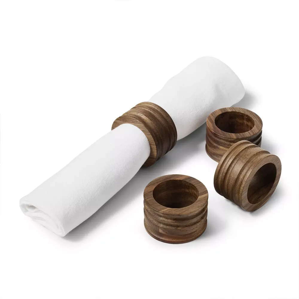 Sur La Table Fluted Acacia Wood Napkin Rings