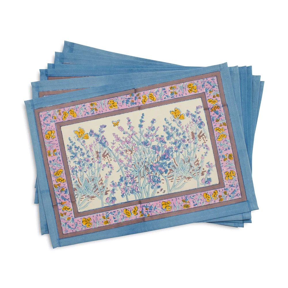 Couleur Nature Papillion Blue Cloth Placemats, Set of 6