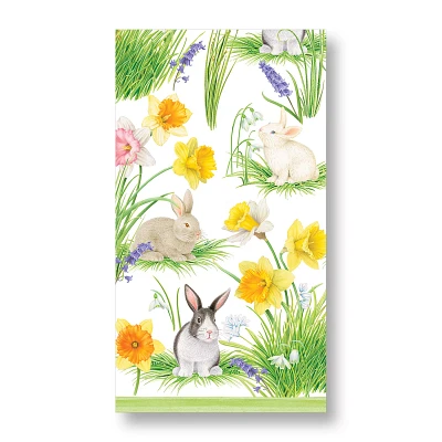 Caspari Bunnies & Daffodils Guest Napkins, Set of 15