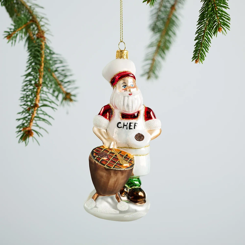 Sur La Table 2024 BBQ Santa Glass Ornament, 6.5"