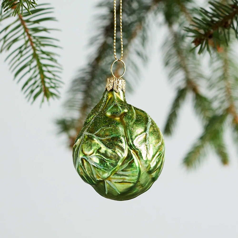 Sur La Table Brussel Sprout Glass Ornament, 2.5"