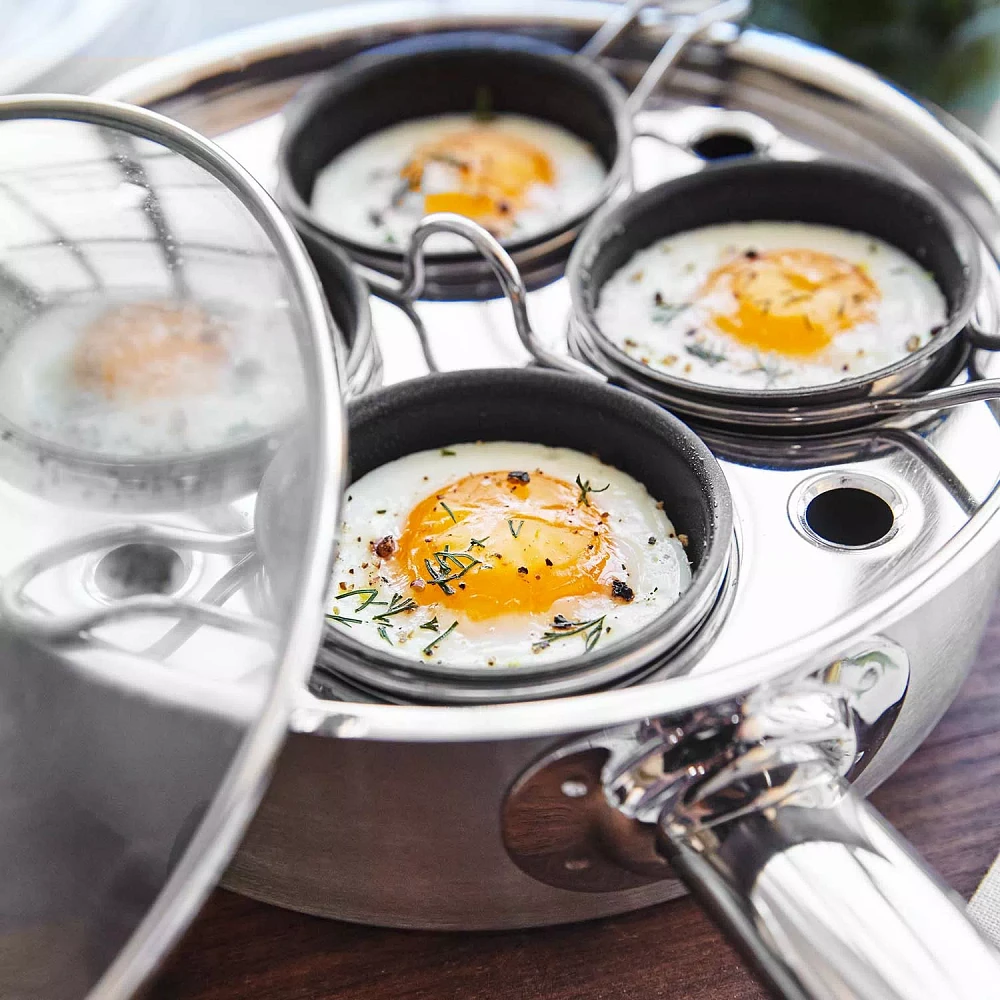 Demeyere Resto3 4-Cup Stainless Steel Egg Poacher Set
