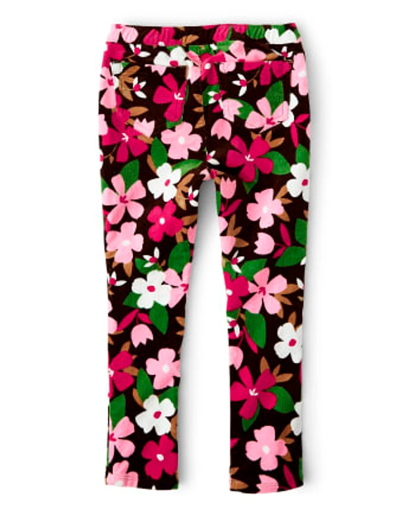 Girls Floral Corduroy Jeggings - Pony Club