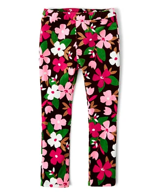 Girls Floral Corduroy Jeggings - Pony Club