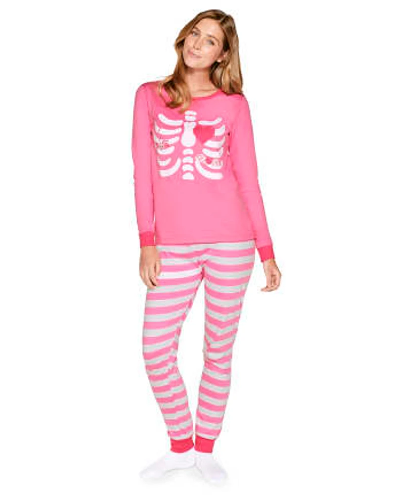 Womens Matching Family Skeleton Cotton 2-Piece Pajamas - Gymmies