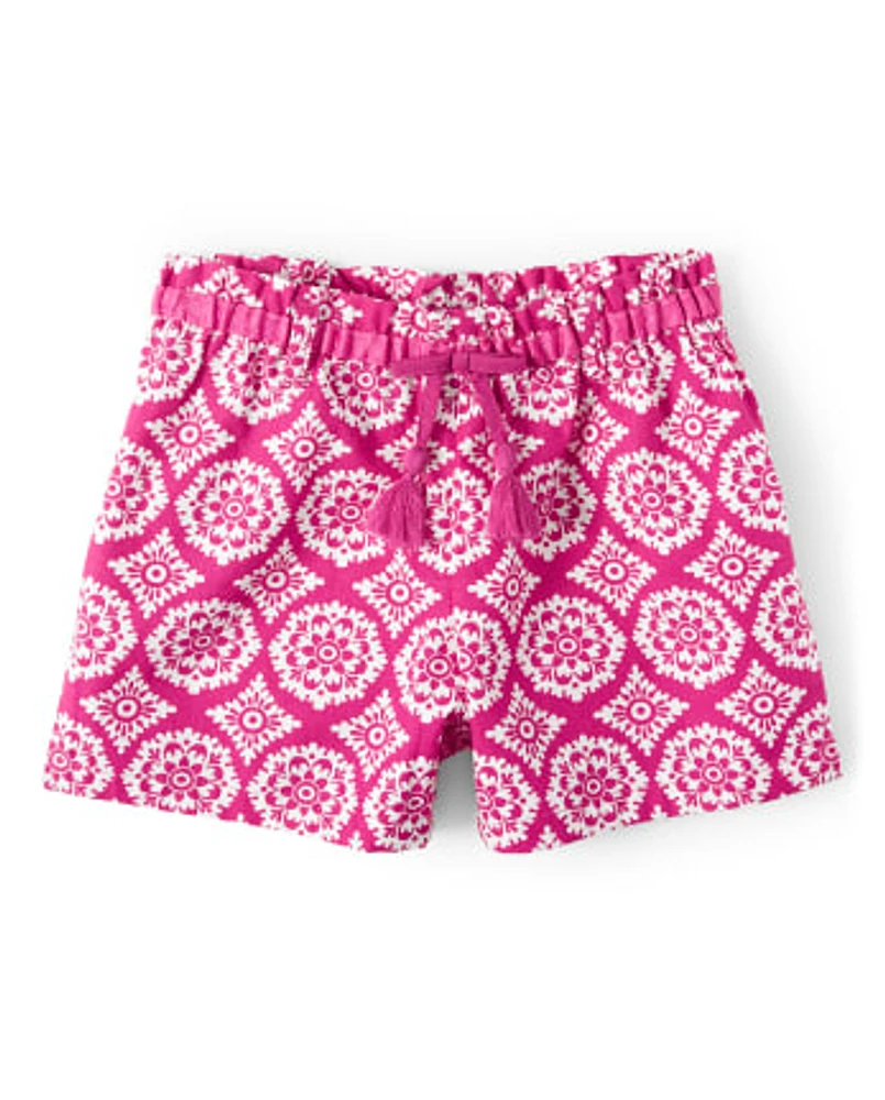 Girls Medallion Tassel Belted Shorts - Summer Sunsets