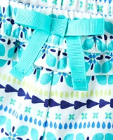 Girls Striped Ruffle Bow Shorts - Island Getaway