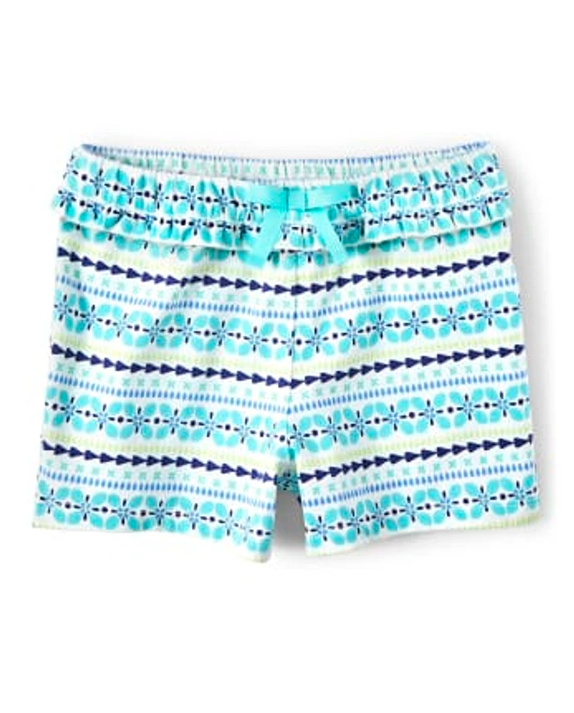 Girls Striped Ruffle Bow Shorts - Island Getaway