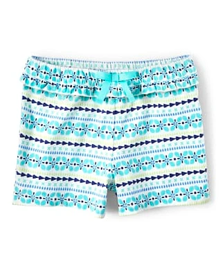 Girls Striped Ruffle Bow Shorts - Island Getaway